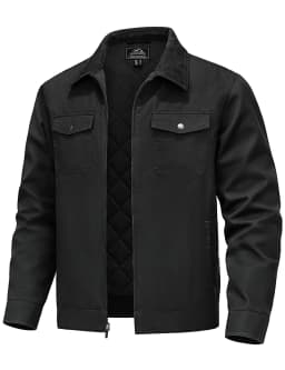 TACVASEN Quilted Cargo Jackets Lightweight Full Zip Corduroy Collar Jackets Cotton Casual Shacket Padded Coats with 5 Pockets