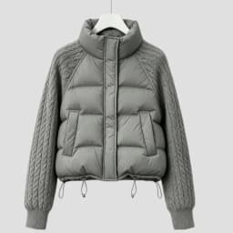 KUCLUT 2026 Winter New Fashion Knitted Patchwork Sleeve Short Cotton Jacket For Women Stand Collar Loose Short Coat 1A4295