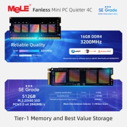MeLE SE Grade Quieter 4C Fanless Mini PC N150 8GB 128GB Windows 11 Pro USB-C PD3.0,Triple 4K Display, 0dB Silent, Compact Design