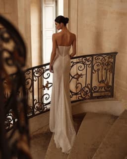 Customized Simple Strapless Mermaid WeddingDress Shiny Sequin Beading Satin Detachable Train Pleat Bridal Gown Vestido De Novia
