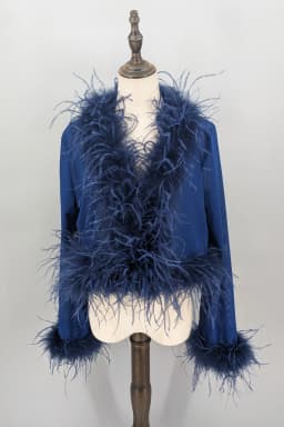 Women See-Through Top with Real Ostrich Feather Brown Black Cropped Jacket Top Bolero 240711