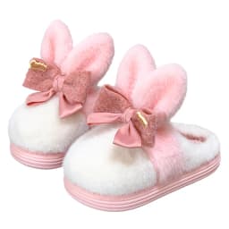 8 cm High Platform Furry Slippers Women's Winter Fluffy Ear Home Shoes Woman White Bunny Rabbit Slippers Woman House Clog Shoes