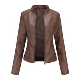 Women's Red PU Jacket, Vertical Collar Zipper Motorcycle Leather Coats, Fashion Casual Coat Female Outerwear, Black Purple Top.