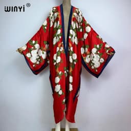 WINYI Bohemian Printed Bikini Cover-ups Elegant Kimono Blog Holiday Party Dress Women Free Size Beach Wear Swim Suit Cover Up