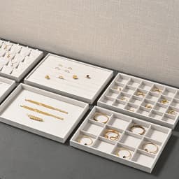 Oirlv 12/24 Grids Linen Jewelry Display Trays Stackable Ring Necklace Bracelet Pendant Showcase Display Tray Organizer Plate