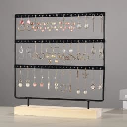 Metal 6 Layers Earring Display Holder Ear Stud Display Rack Wood Base 3-Tiers 69 Holes Jewelry Storage Organizer Stand Reusable