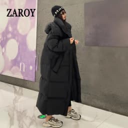 ZAROY Women's Winter Long Jacket Hooded Windproof Warm Thicken Down Coat Snow Outerwears Skiing Parkas Длинные куртк