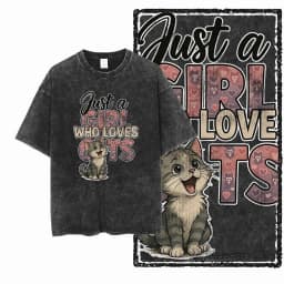 Cool Cotton Cat Printed Retro Washed Distressed Men t-shirt Black Big Size T Shirt For Men Unique Graphic Tshirt Tee G52