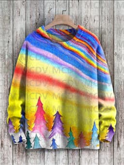 Retro Art Casual Multicolor Print Knit Pullover Sweater Men's For Women's Pullover