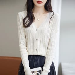 100% Cotton Spring/Summer Hollow v Neck Long Sleeved Sun Proof Air-Conditioned Shirt, Comfortable Fashionable Cardigan