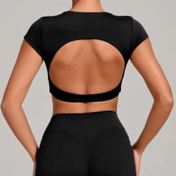 Gym Workout Clothes Backless Running Sports Top Double-layer Stitching No Chest Pad Yoga Wear Fitness Short Sleeve for Women