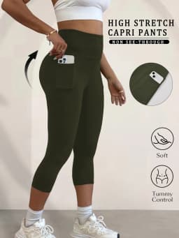 Super Soft Pants for Women High Waisted Capri with Pockets Tummy Control No See Through Running