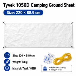 1056D Tyvek Camping Ground Sheet 55g/㎡ Ultralight Waterproof Tent Footprint Tear Resistant Foldable Picnic Mat with Guy Lines