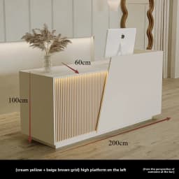 Modern Curved Reception Desk with LED Light Beige Wave Front Desk for Beauty Salon Nail Shop Spa Commercial Furniture