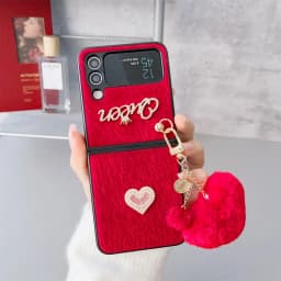 Pearl Love Plush Pendant Phone Case for Samsung Galaxy Z Flip 7 FE 5g ZFlip 6 Z Flip 7 6 5 4 3 Love Heart Plush Shockproof Cover