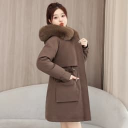 2026 New Winter Coat Down Padded Jacket Women Parkas Fur Collar Thick Hooded Cotton Coats Black Casual Outerwear Female Clothes