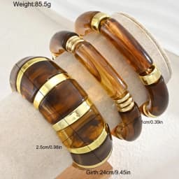 3pcs Brown Acrylic Bamboo Style Bangle Bracelet Set for Women Vintage Tortoiseshell Fashion Chunky Stackable Wrist Jewelry Gifts