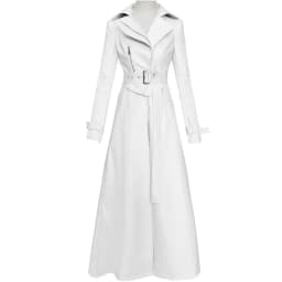 Mauroicardi Spring Autumn White Fitted Long Pu Leather Coat Women Zipper Belt Elegant Chic Luxury Designer Fake 2 Clothes 2024