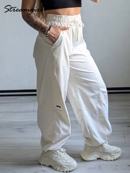 Blue Straight Pants For Women Elastic Wiast Jogger Quick-dry Sweatpants Baggy Embroidery Trousers Ladies Wide Leg Sport Pants