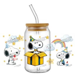 cartoon dog pattern 16OZ UV DTF Cup Wrap Stickers Waterproof Durable DIY Snoopy Design For Libbey Glass Home decoration