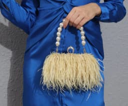 Luxury Real Ostrich Feathers Handbag Pearl Tassel Evening Bags Women's Pouch Purse Pink Green Diamond Clutch Party Messenger Bag