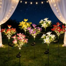 7-head Solar Orchid Lawn Lamp, Artificial Flower Lights for Patio Garden Christmas Wedding Decoration LED Solar Ground Lights