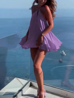Sexy Off Shoulder Hanging Strap Loose Mini Dresses Sleeveless Hollow Out Deep V-neck Beach Dress Backless Women Summer Vestidos