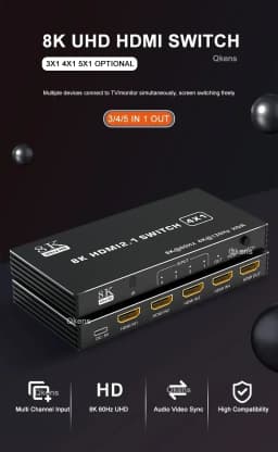 8K 60Hz HDMI 2.1 Switch Splitter 3 4 5 Port 3x1 4x1 5x1 HDMI Switcher Video Converter 4K 120Hz Support CEC 48gbps HDR IR Remote