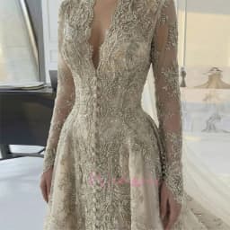 Luxury V-Neck Long Sleeve Romantic Design A-line Beauty Elegant Wedding Bride Dress Shimmering Customized Vestidos De Novia