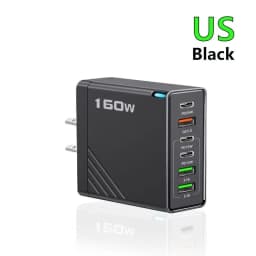 Black 160W 6 Port Fast Wall Charger UK Plug 3PD 3USB QC3.0 Multi Port Travel Charge For iphone samsung Tablet Laptop Smartphones
