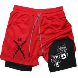 Men's Compression Shorts Anime Demon Slayer Print Beach Shorts Gym Fitness Running Quick Dry Short Pants Summer Print Sportswear