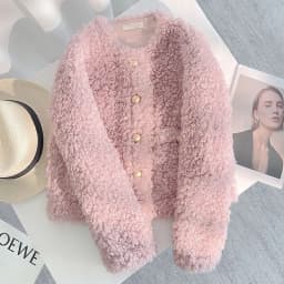 Lamb Fur Short Jacket Women's Thickened Winter New Style Small Fragrance Style Top Quality Polyester Fiber Ladies Coat