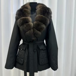 OFTBUY Real Fox Fur Collar Duck Down Jacket Women Mid-Length Puffer Jacket Luxury Slim Belted Waist Winter Warm Outerwear
