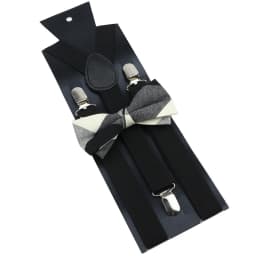 Cotton Brown Plaid Bowtie Suspender Set Elastic Braces Men Black Grey Butterfly Straps Wedding Dress Suit Skirt Accessories Gift