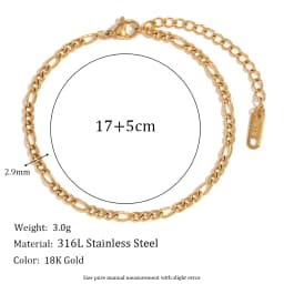 E.B.belle Blade Chain Figaro Chain Twists Chain Bracelet 18K Gold Plated 316L Stainless Steel Jewelry Women's Hand Bracelets