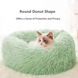 Soft Long Plush Cat House Beds Dog Calm Warm Faux Fur Bed Donut Round Comfortable Sleeping Bed Washable for Small Medium Dog Cat