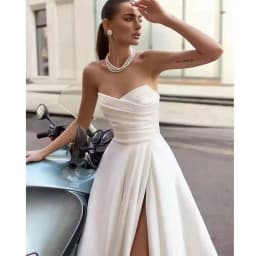 Strapless Satin Simple Wedding Dresses Side High Slit Corset Back Bridal Gown Customized A Line Minimalist Wedding Gown