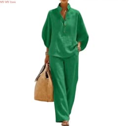 Two Piece Set for Women Spring Outfits 2026 Summer Fashion Casual Button Down Shirt Wide Leg Pants Lounges Set