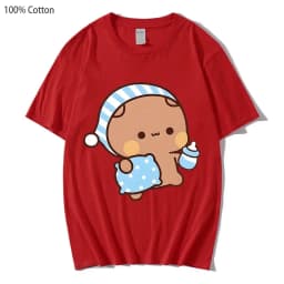Couple Shirts Kawaii Cute BuBu Panda Going To Sleep with DuDu Bear Graphic Tshirt Cotton Men Women Clothes Long Sleeve Tees