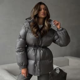  Fashion Solid Cropped Padded Coats Women Detachable Hood Zip Drawstring Hem Warm Jacket 2026 Winter New Lady Casual Outerwear
