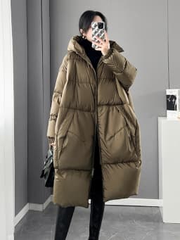Black White Hooded down jacket for women Winter Oversized Thick warm Pockets puffer coat Lady Long Feathers Outwear INKEO 3O129