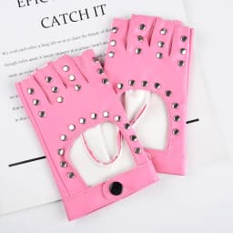 Women Punk Fingerless Dance Gloves with Studs Black PU Leather Rivets Cosplay Performance Dance Gloves Sexy Cool Riding Gloves