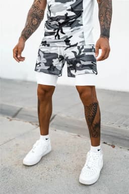Men's Double Layer Jogger Shorts 2 in 1 Short Pants Gyms Fitness Built-in Pocket Bermuda Quick Dry Beach Shorts Male Sweatpants