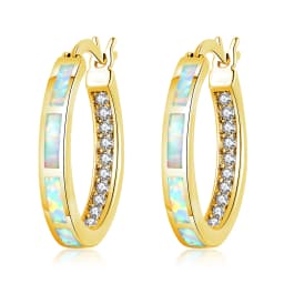 CiNily White Fire Opal Hoop Earrings With Stone Silver Plated Small Round Circle Chic Summer Punk Jewelry Best Gifts for Woman