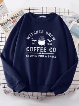 Witches Brew Coffee Letter Printing Simple Autumn Womens Sweatshirts Casual Fleece Long Sleeves Warm All-Match Woman Pullover