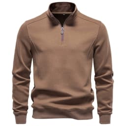 AIOPESON Men's Half Zip Pullover Stand Collar Solid Color Warm Cozy Long Sleeve Sweatshirt Autumn Winter Casual Lightweight Tops