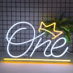 Dimmable LED Neon Sign 'ONE' for Baby's 1st Birthday Party Decor USB Powered Neon Light for Home Bar Stand Art Decoration