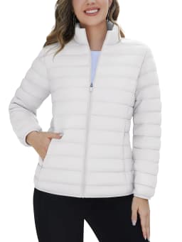 TACVASEN Winter Quilted Puffer Jackets Womens Lightweight Stand Collar Full Zip Up Down Coat Windproof 4 Pockets Thermal Outwear