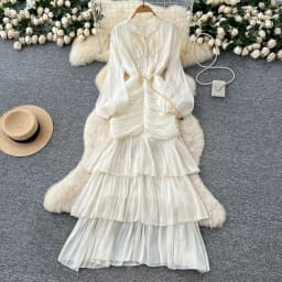 Spliced Lace Dresses Lantern Sleeve Ankle Length Dress Women Solid Party Dress Sexy Wrap Buttocks 2025 Autumn High Waist