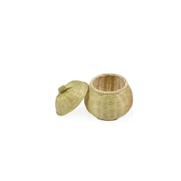 Round Rattan Boxes with Lid Hand-Woven Multi-Purpose Wicker Tray Picnic Food Bread Table Storage Basket